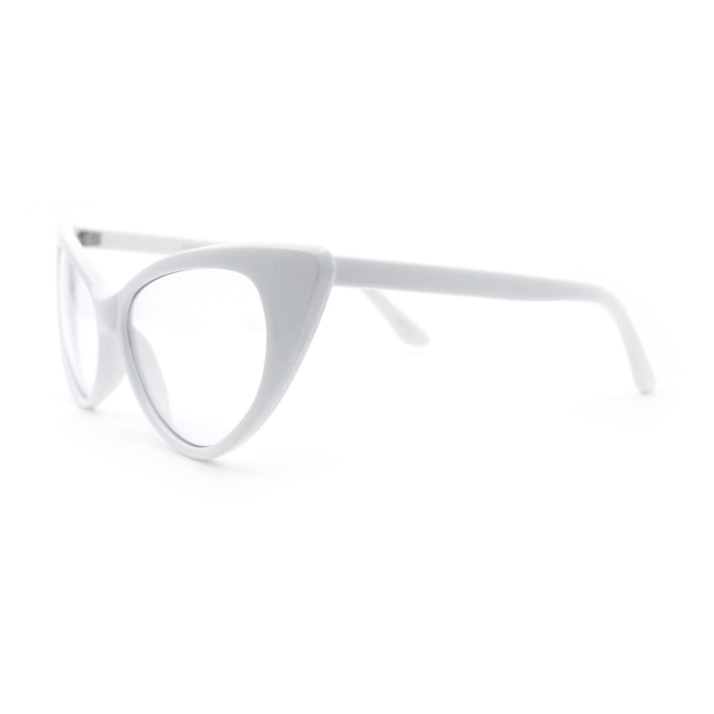 8986 Classic Gothic Clear Lens Cat Eye Glasses White - Picture 8 of 8